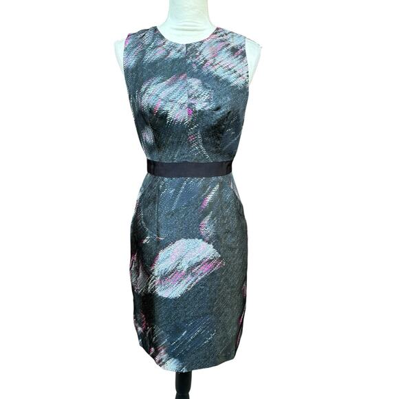 Milly 100% Silk Black Grey Pink Abstract Feather Print Sleeveless Mini Dress - 4 - Picture 2 of 11